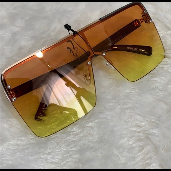 Orange ombré multi tone square oversized fashion sunglasses - Picture 11 of 14